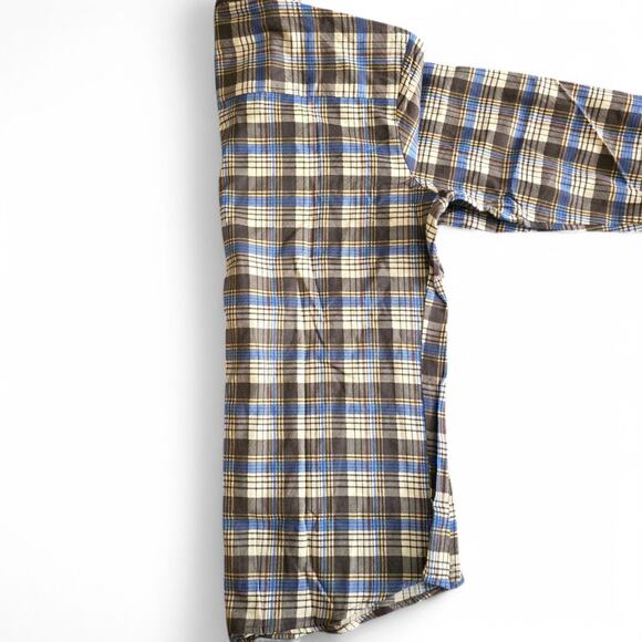 Men's Flannel Shirt L Plaid Button Down LS Brown Blue Western Workwear Outdoor - Picture 10 of 13